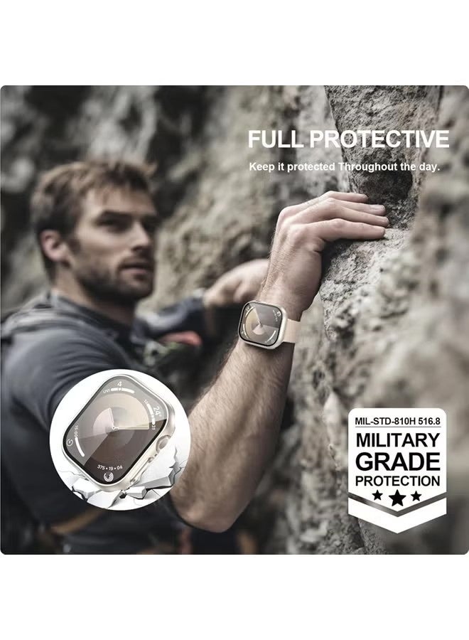 جراب ساعة أبل من السلسلة 11 مقاس 10 بوصات بحجم 42 مم مع واقي شاشة من فيلم مقوى، غطاء حماية كامل من البولي كربونات الصلب، غطاء شاشة عالي الدقة حساس للمس (42 مم، ستارلايت) - Image 4